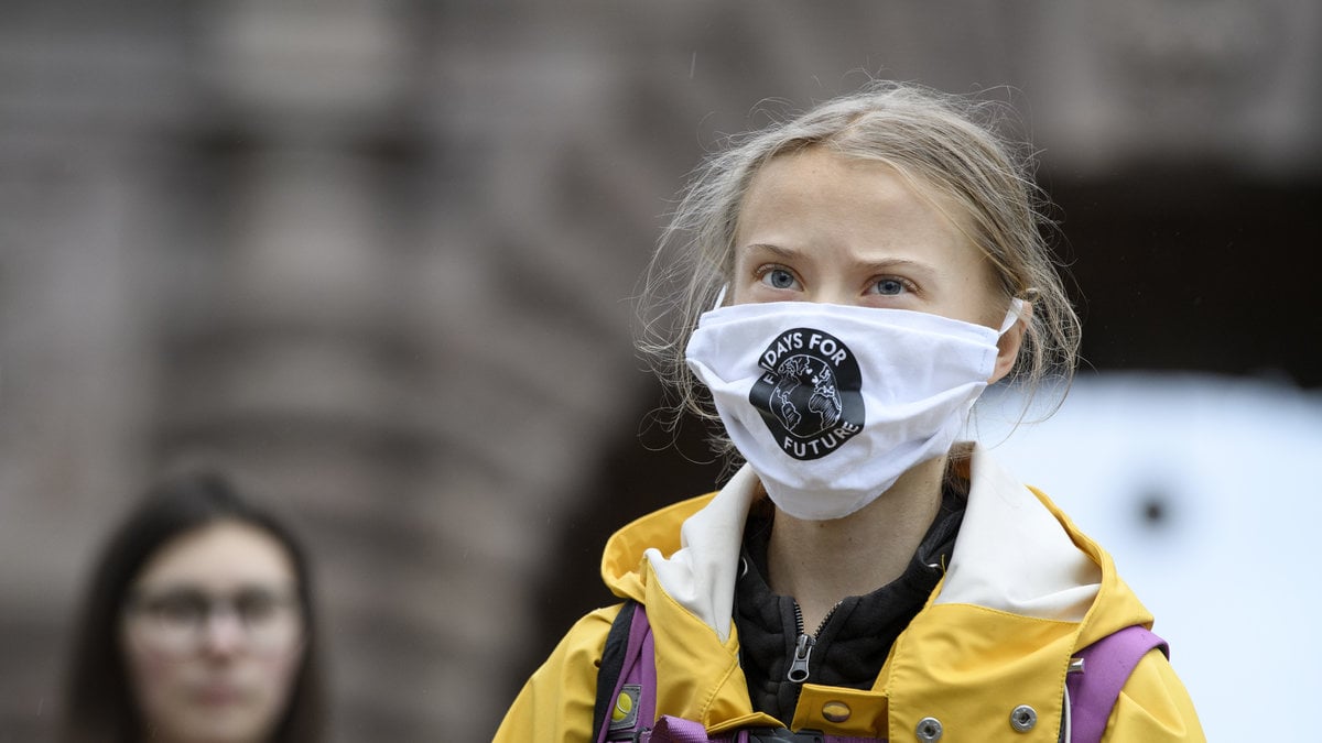 Greta Thunberg under en manifestation i Stockholm.