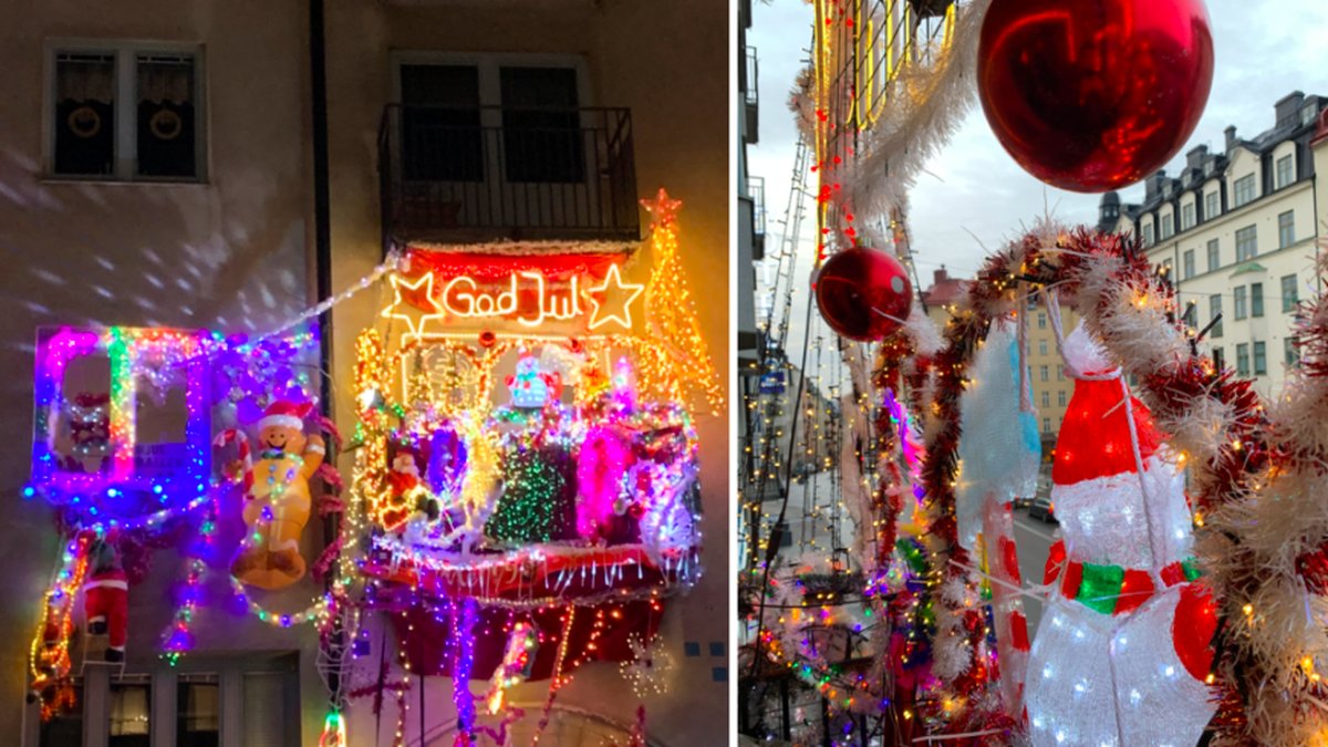 Julballen gör succé – balkongen är känd som Stockholms galnaste julpynt