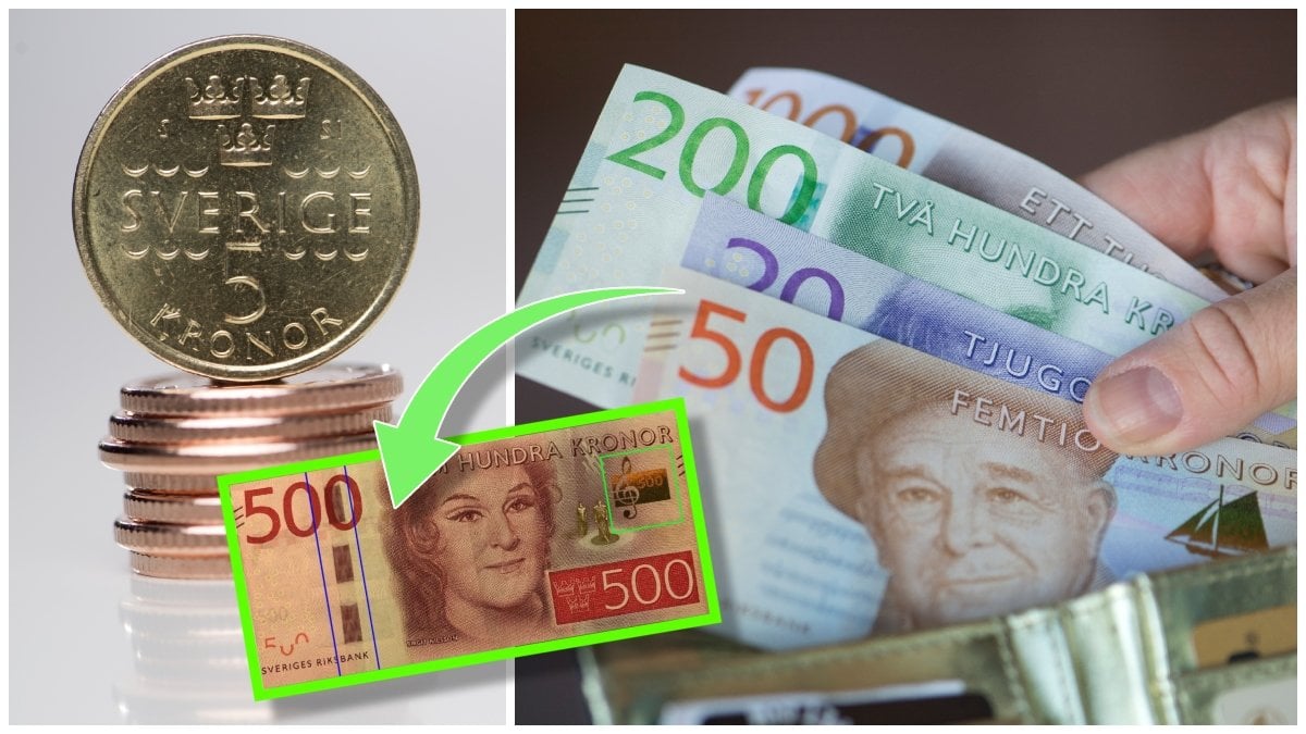 Mynt och svenska sedlar i en plånbok