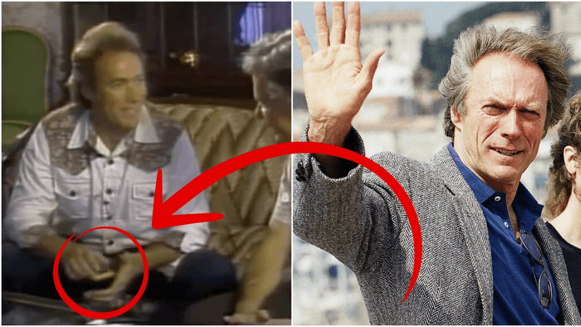 Clint Eastwood intervjuas i tv samt en bild där han vinkar.