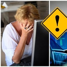 Kvinna framför dator och en hackare