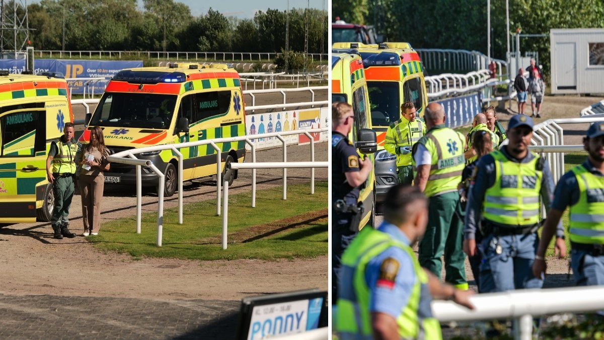 Bilder på ambulanspersonal på Jägersro travbana.