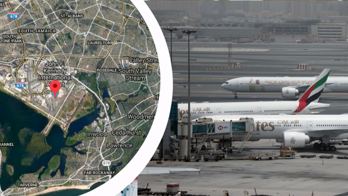 Bild över John F. Kennedy Airport. Flygplan på flygplats.