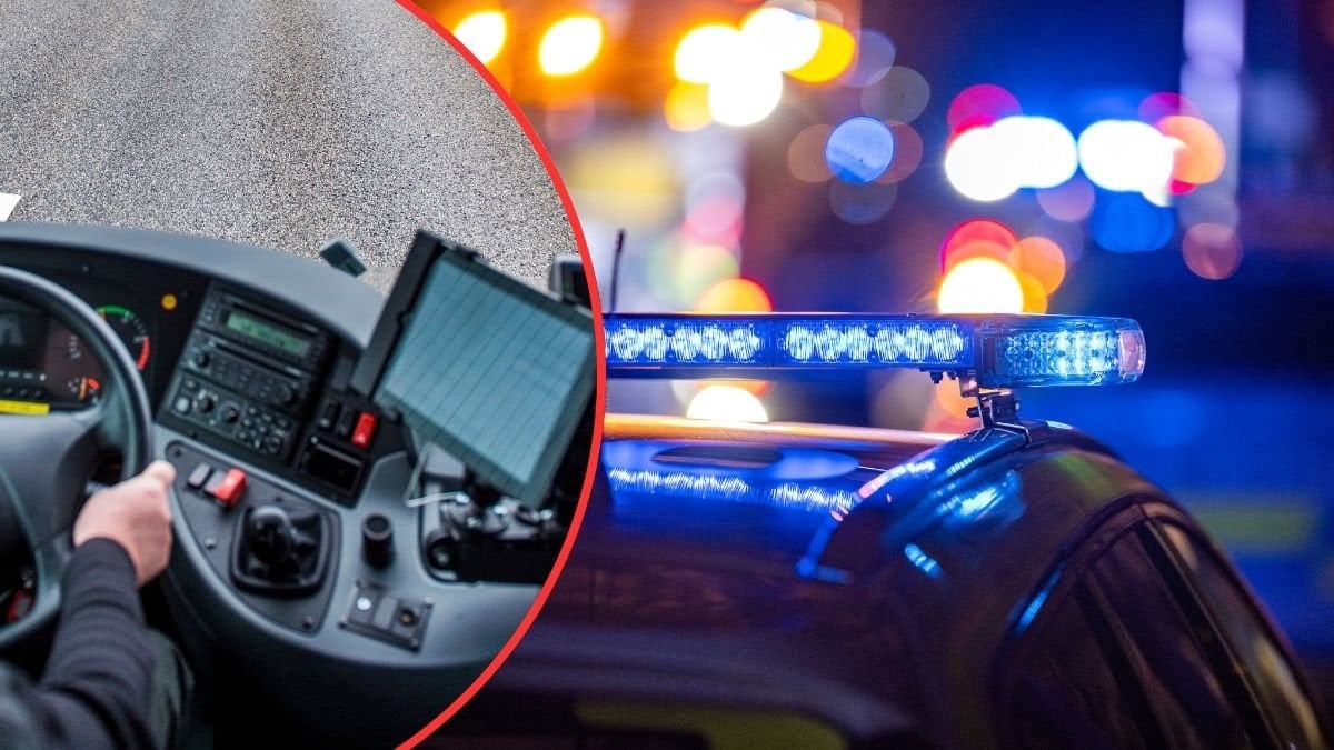 busschaufför och polisbil. 