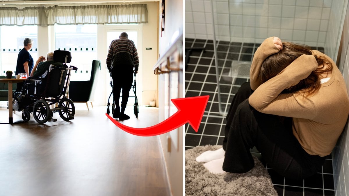 Äldreboende och ledsen kvinna