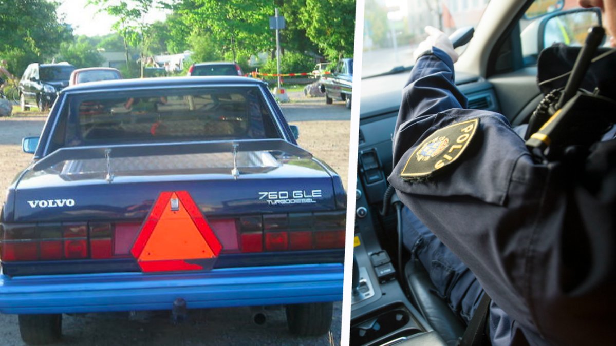 Genré-bild på A-traktor, till höger en polis i passagerarsätet i polisbild. Kollage