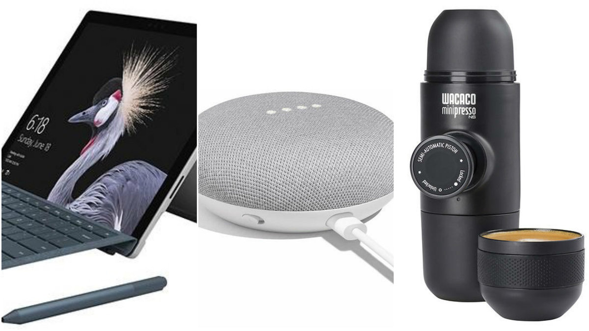 Laptop, Google Home Mini, Minipresso