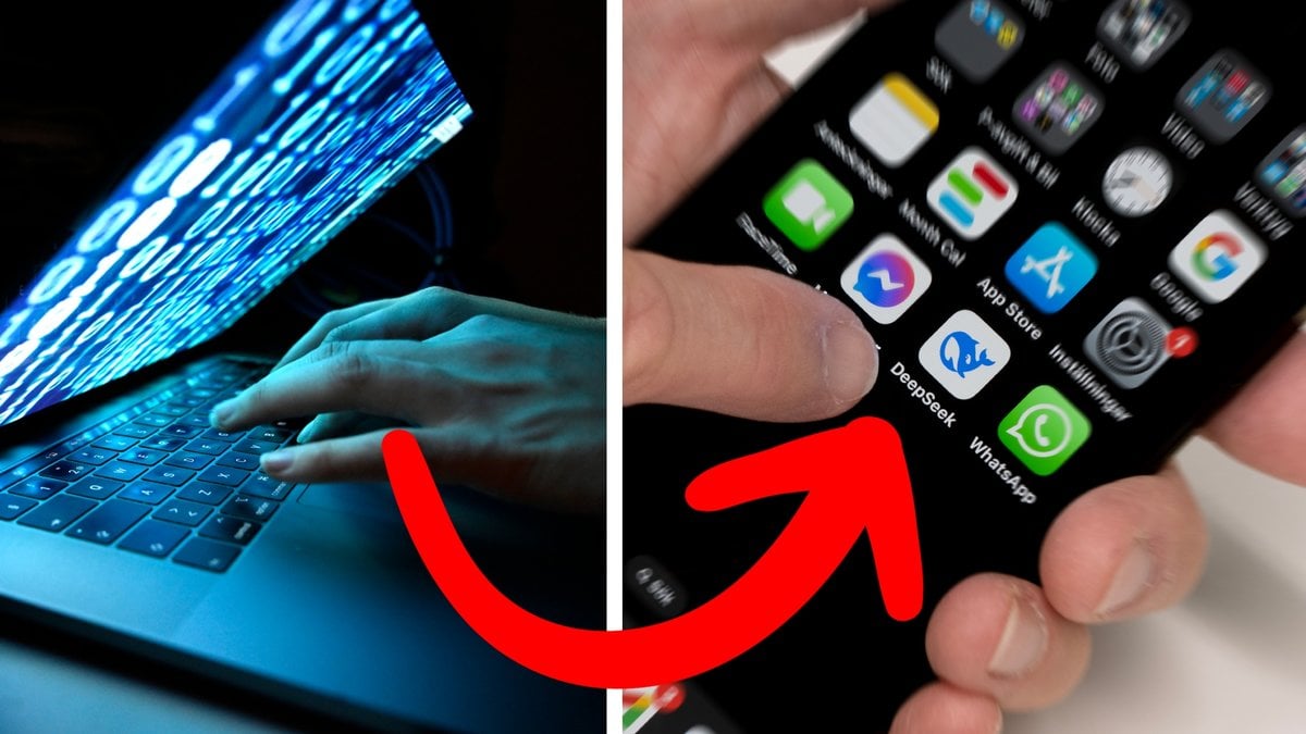 En hacker med dator och en smartphone