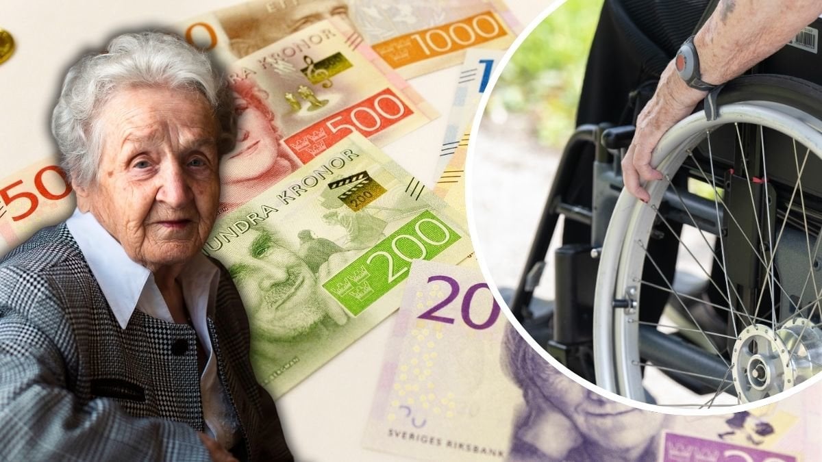 Pengar, rullstol och kvinna.