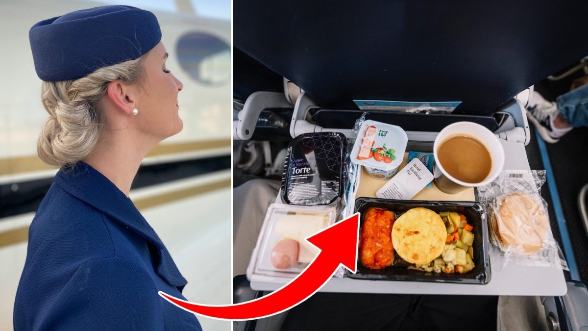 Bild på en flygvärdinna och flygplansmat.