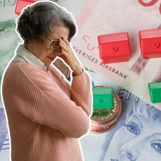 Pengar, uppgiven kvinna och ledsen man.