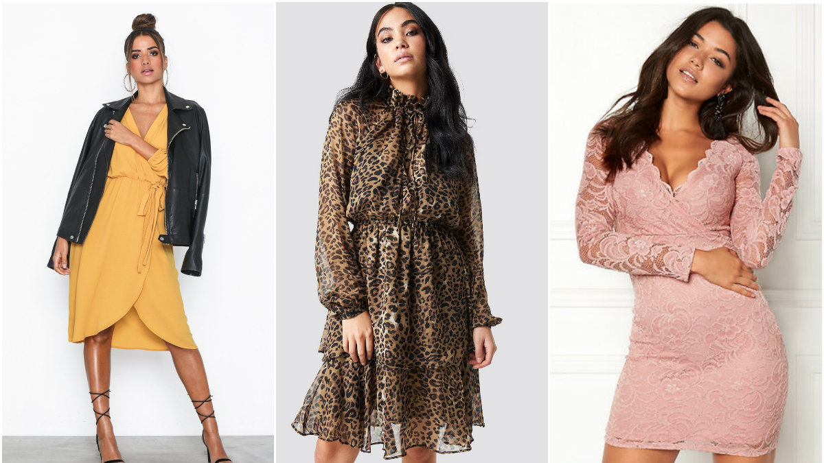 Tjej i gul klänning, leopardklänning, rosa klänning