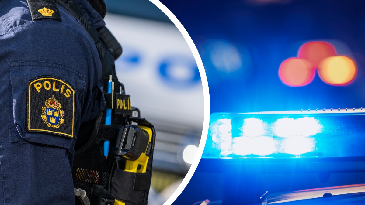 En plis-arm vänster. Blåljus höger.