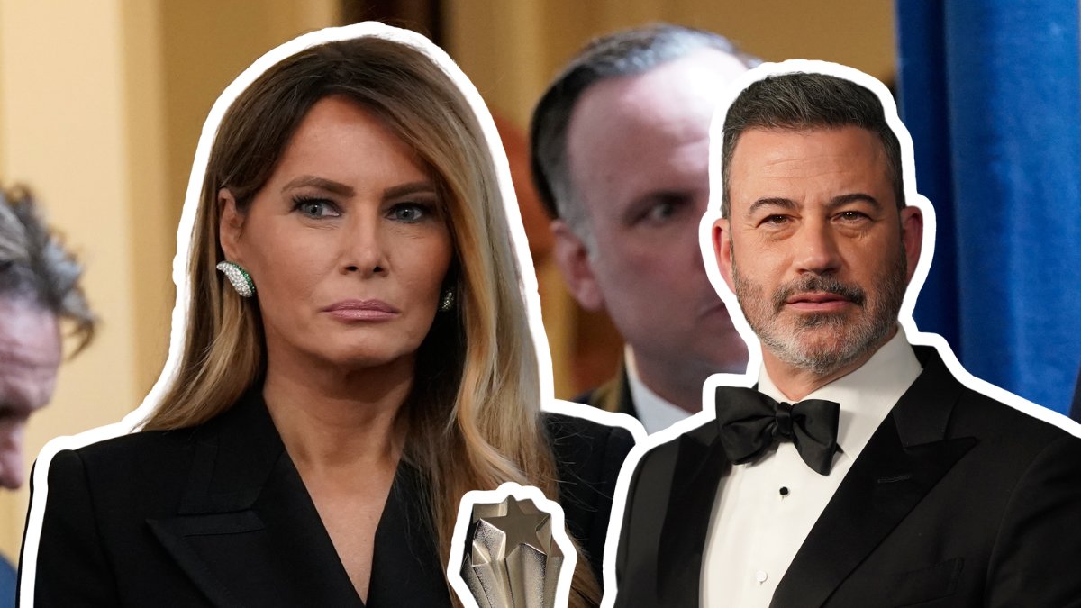 Melania Trump vänster. Jimmy Kimmel höger.