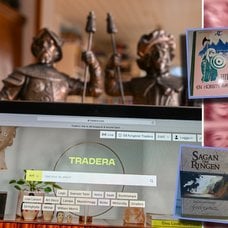Tradera, pengar och böcker.