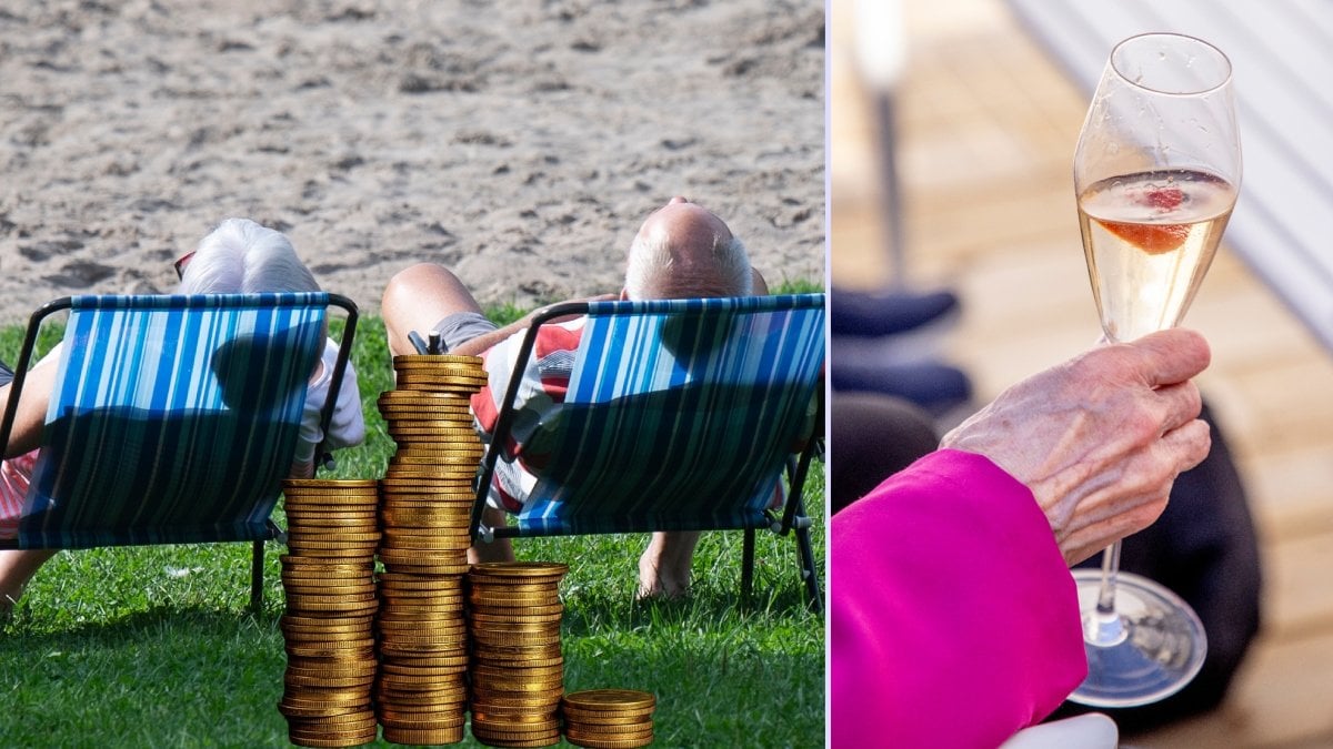 Pensionärspar i solstolar och champagneglas.