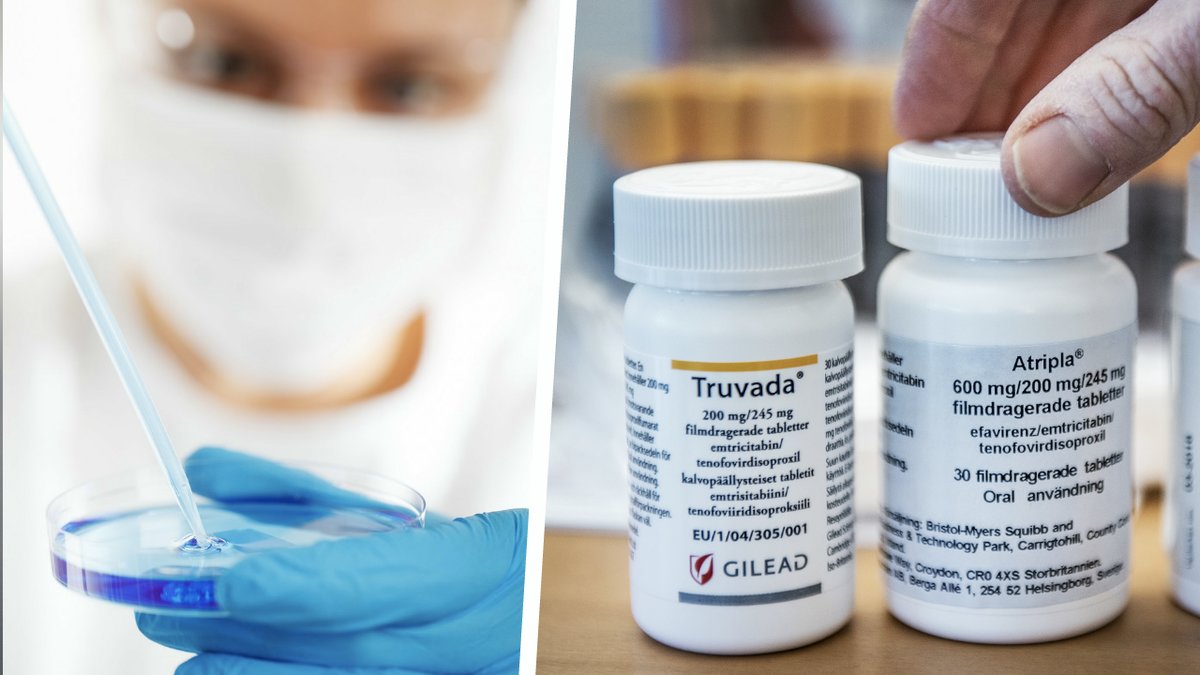 Läkare med provrör, två medicintuber.