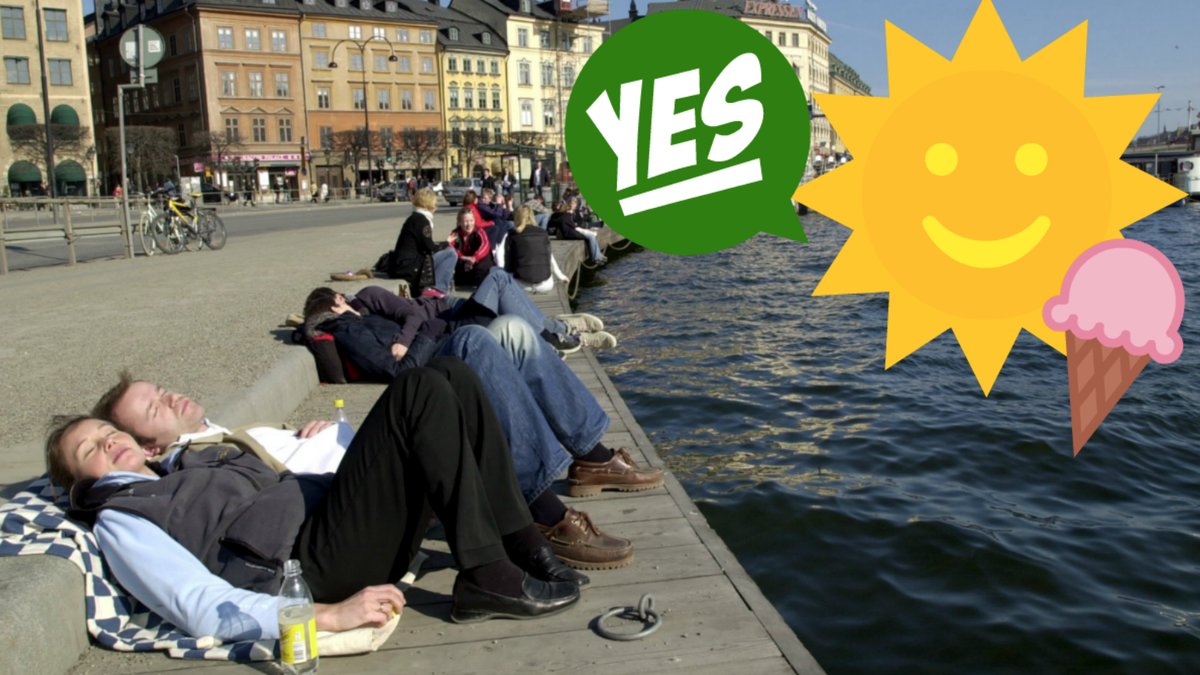 Människor som solar. Tecknad sol och glass