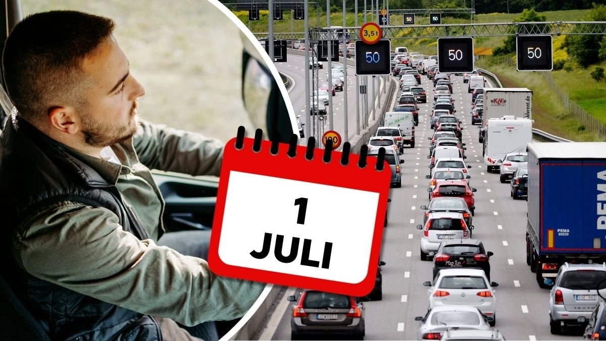 Man som kör lastbil och trafik på motorväg