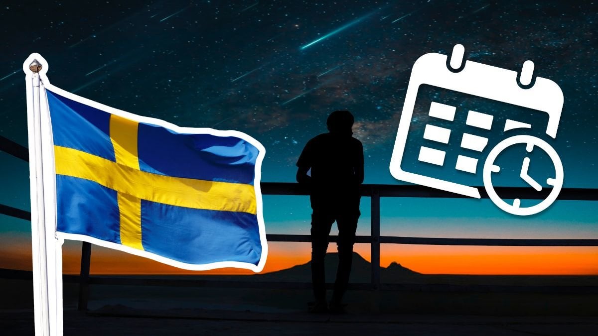 Sverige-flagga och en person som tittar på stjärnorna