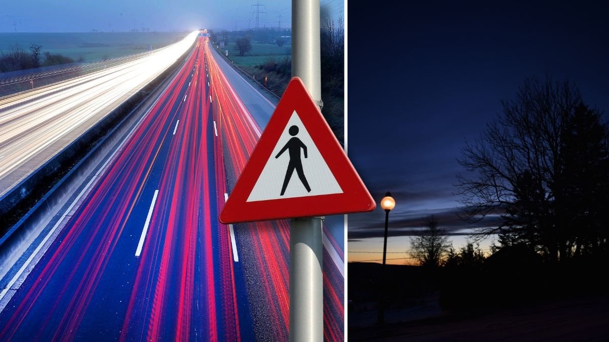 Trafik på bilväg och mörker på kvällen.