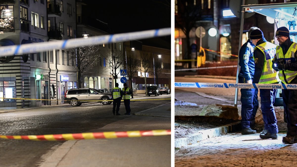 Polisen i arbete efter attacken i Vetlanda.