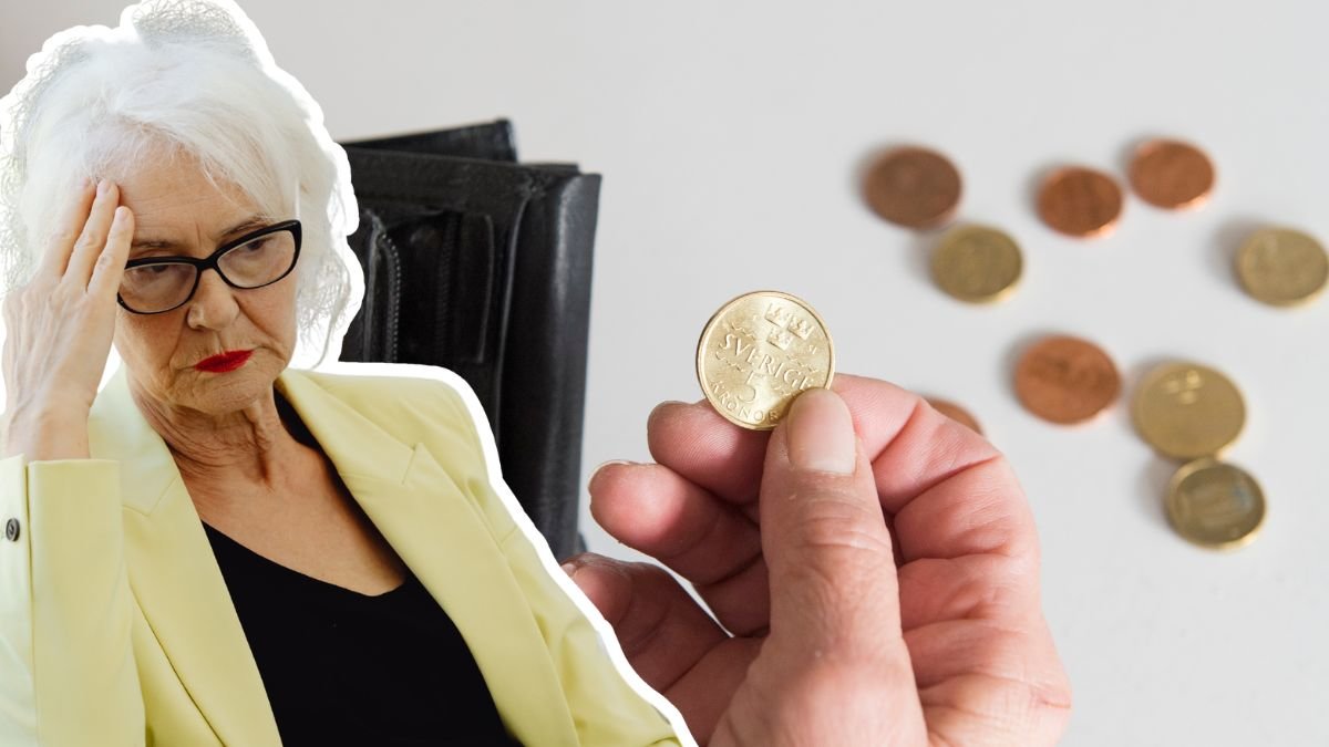 Kvinna med handen på pannan och någon som räknar mynt ur en plånbok.