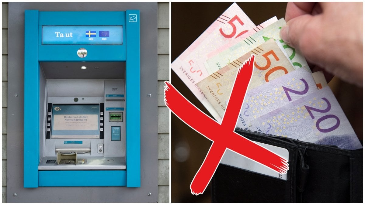 Bankomat och plånbok med sedlar.