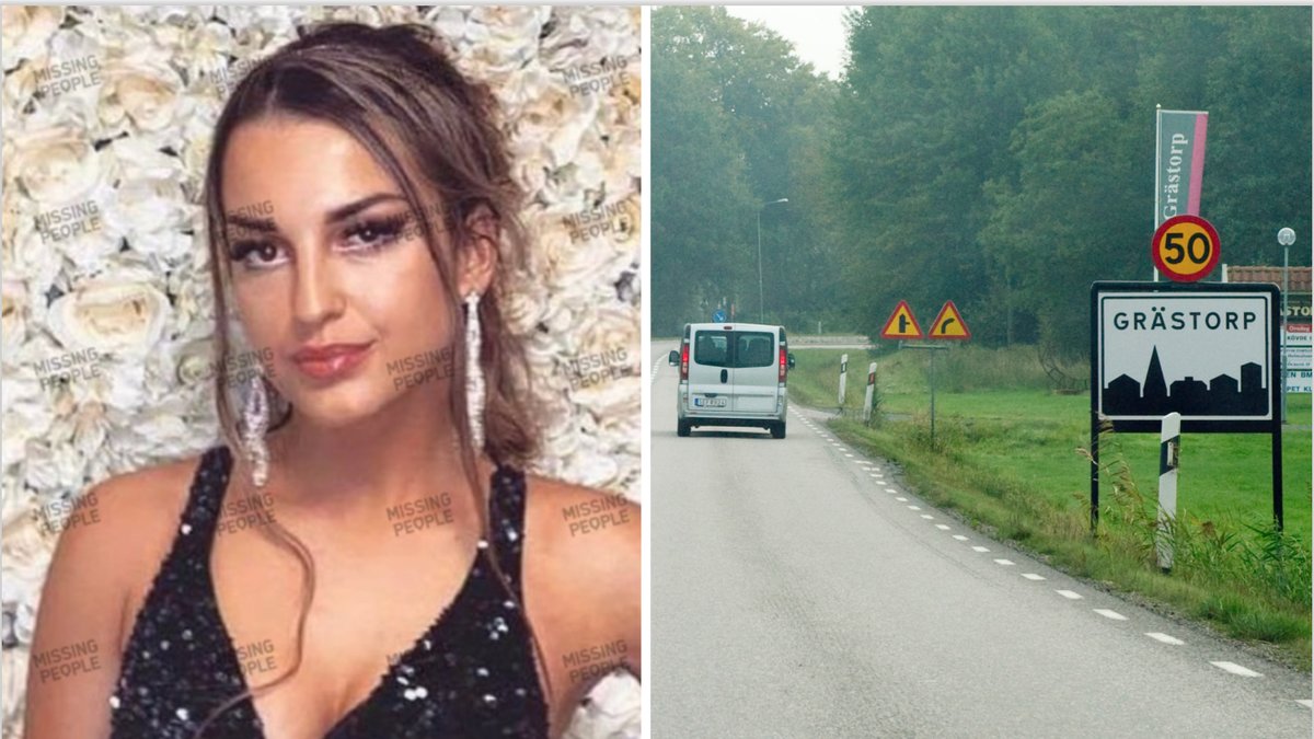 Bild på försvunna Amela Kalac och en gata i Grästorp