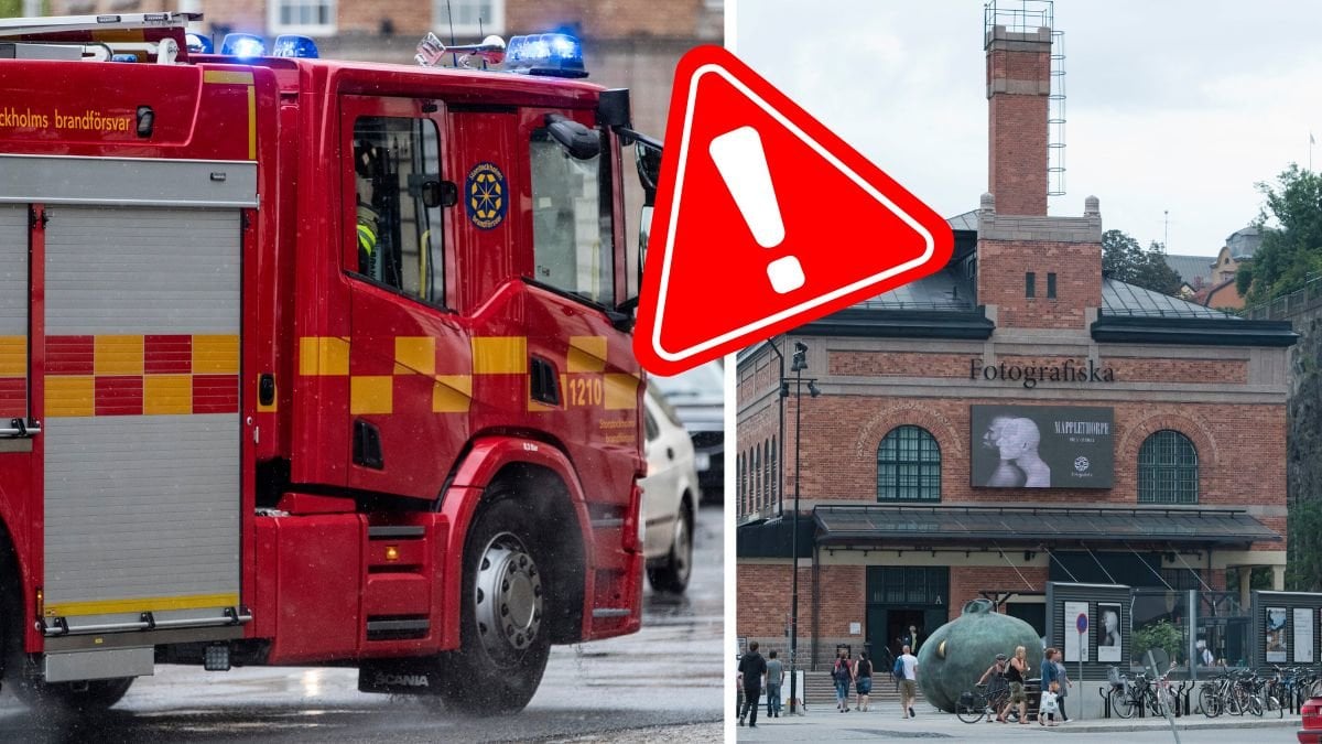 Brandbil till vänster, Fotografiska museet till höger. 