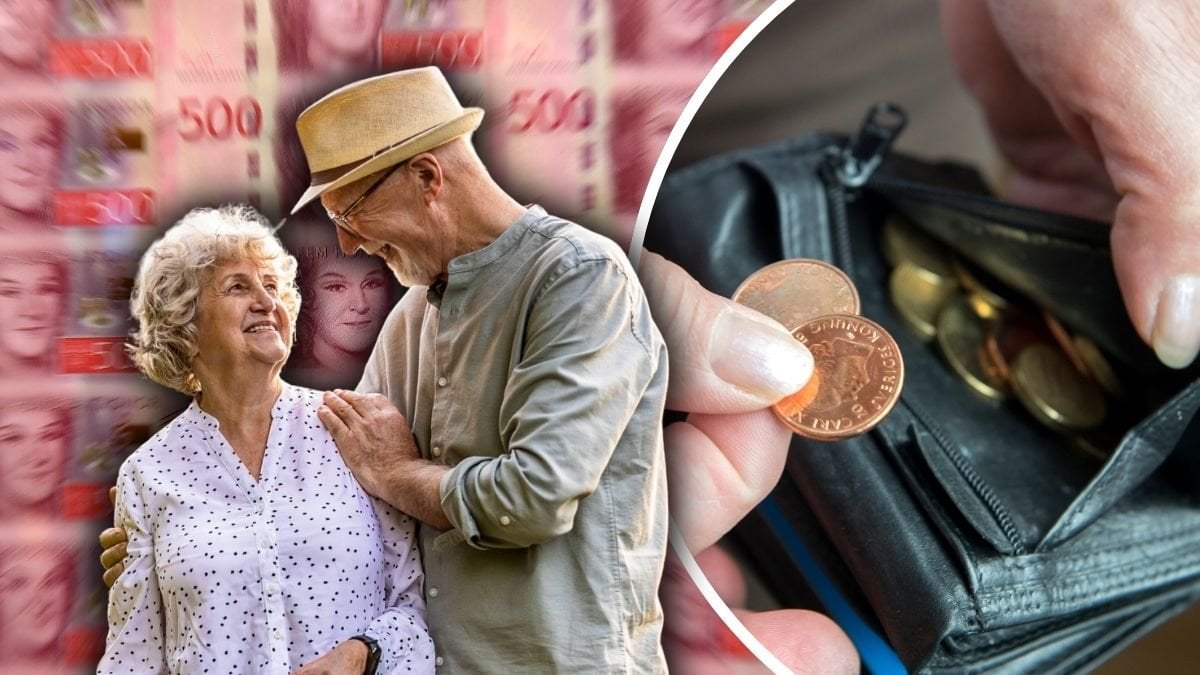 Pengar, plånbok och äldre par.