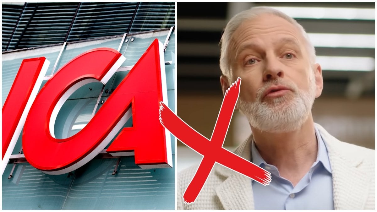 En röd Ica-skylt och Ica-Stig. 