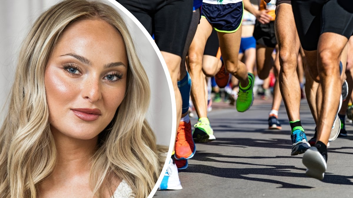 Alice Stenlöf vänster. Fötter på marathon-springare höger.