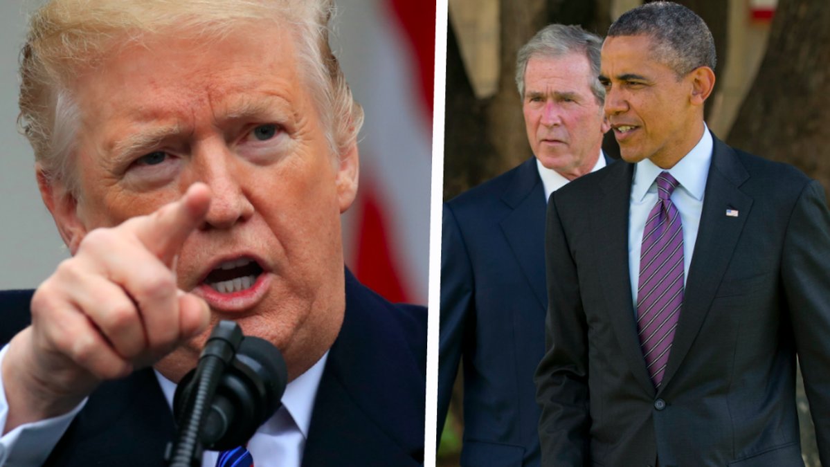 Donald Trump, George W Bush och Barack Obama. Bildkollage. 