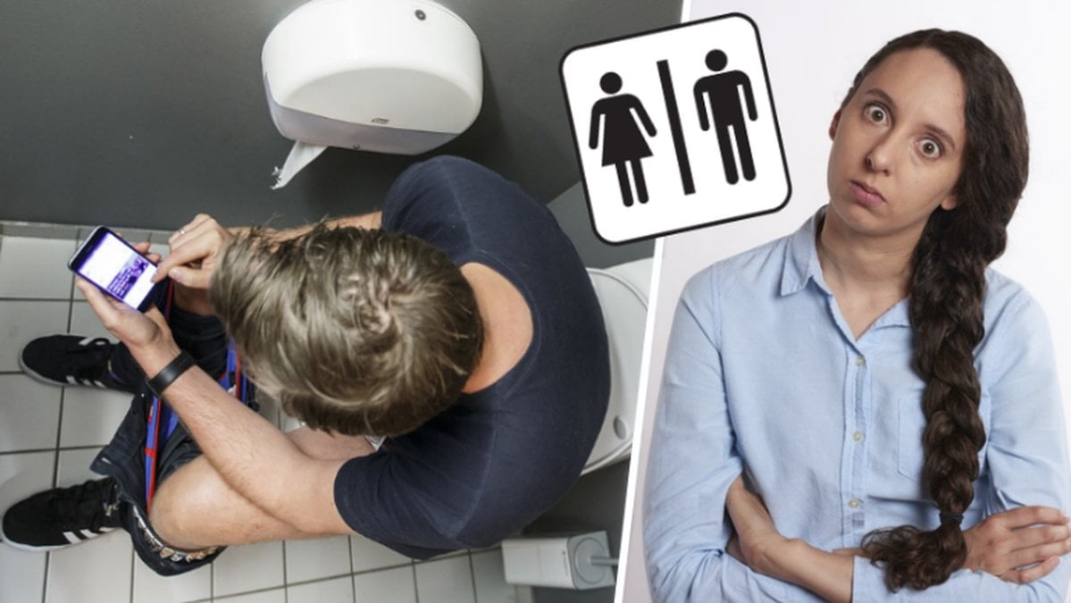 Man som sitter på toa, funderasm tjej