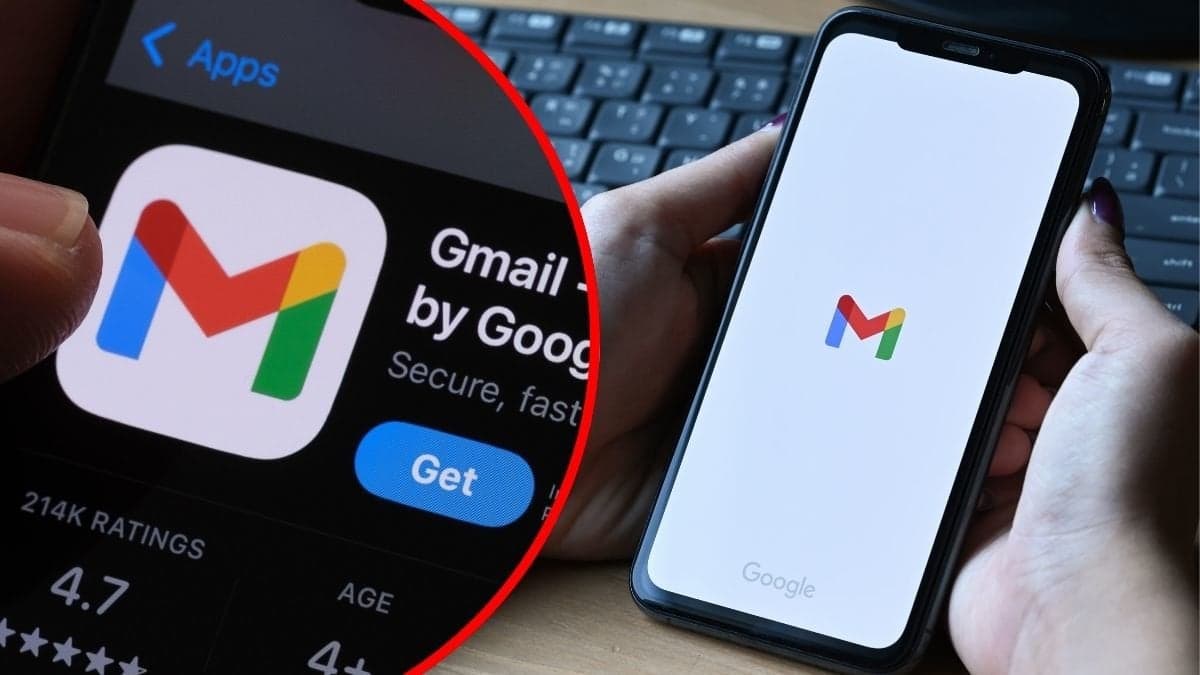 Bilder på Gmail-ikonen och en mobil med Gmail.