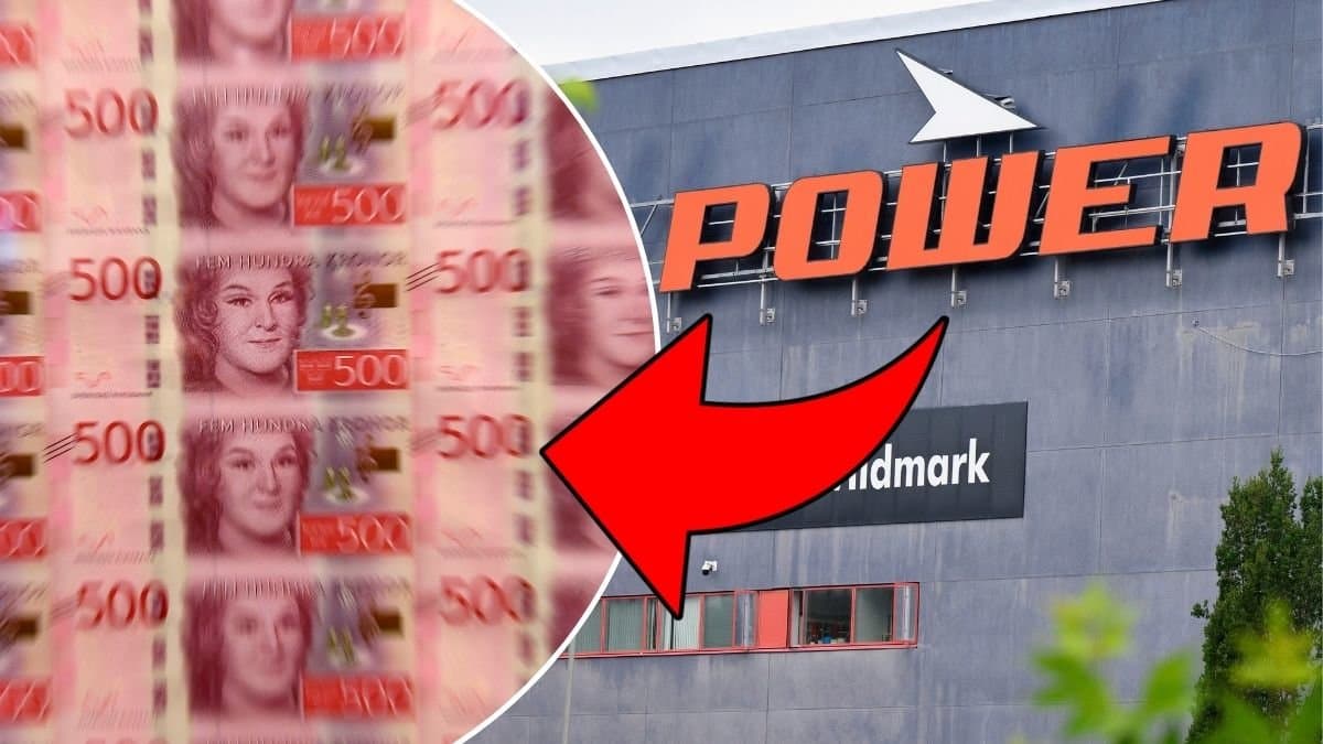 Bilder på sedlar och Powers skylt.