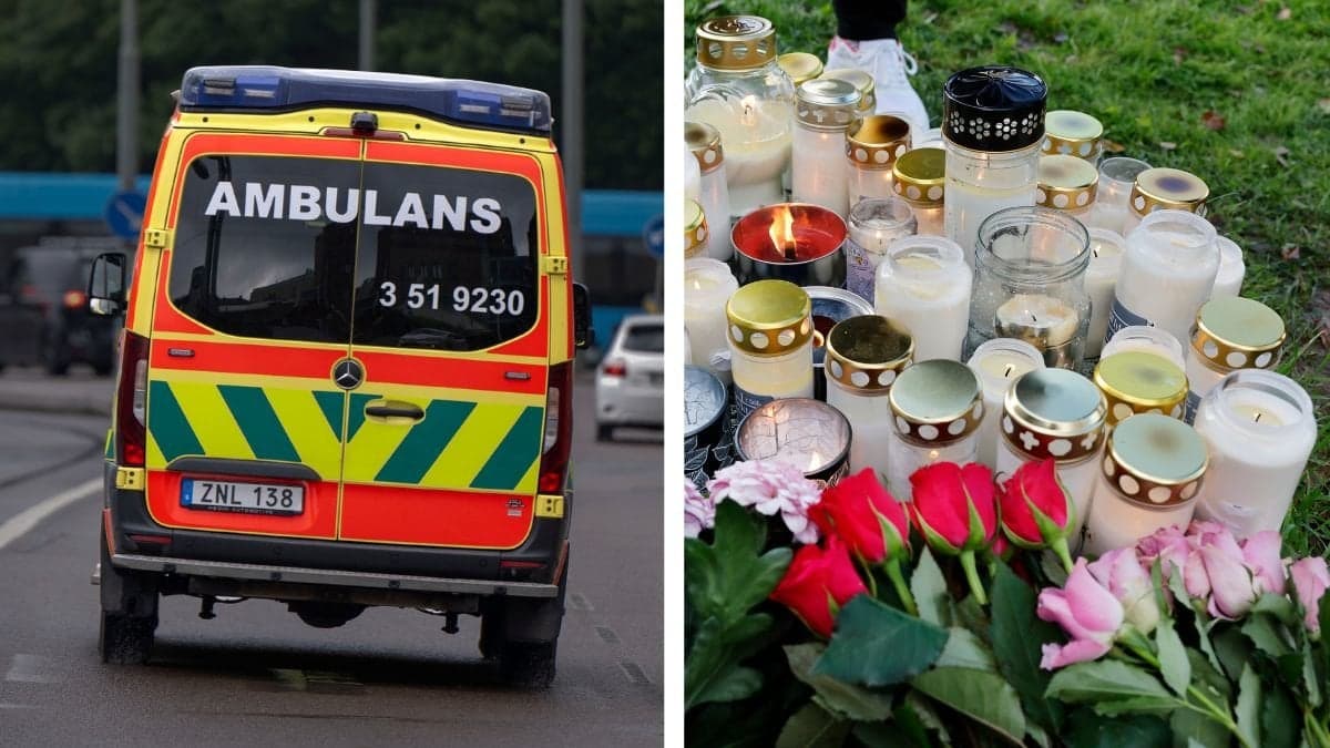 Ambulans och tända ljus.