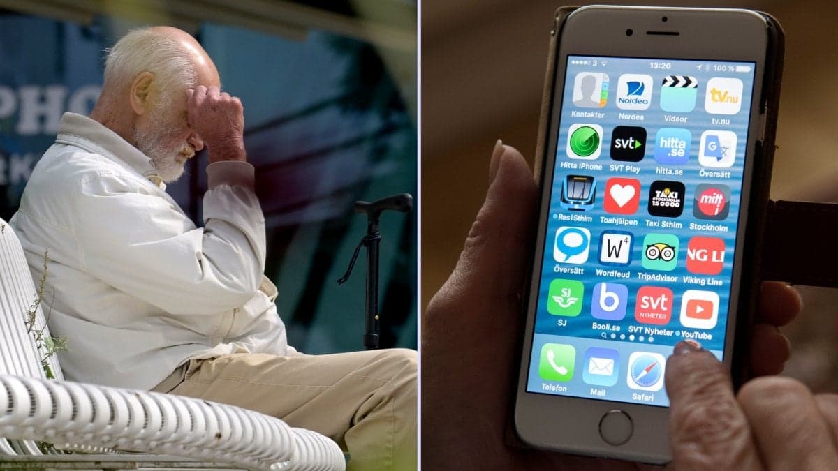 Äldre man och telefon.
