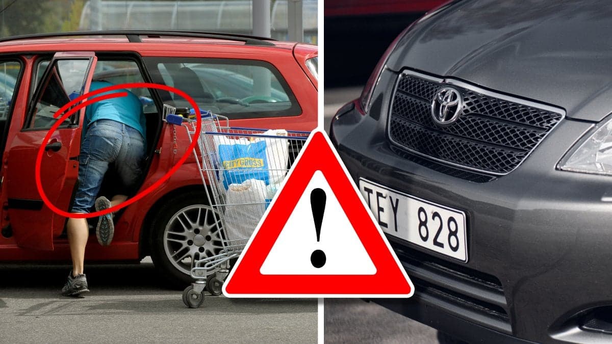 Person lastar in varor i bilen och bilhuv.