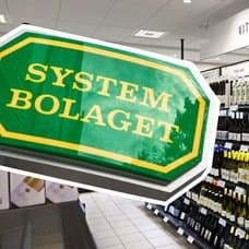 Systembolaget-skylt och dryck inne på Systembolaget