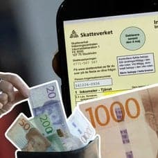 Deklaration i mobilen, en plånbok och sedlar i olika valörer.