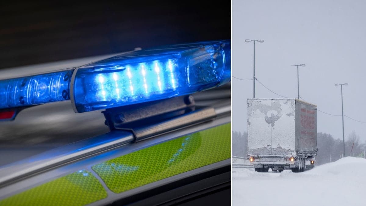 Blåljus och lastbil.