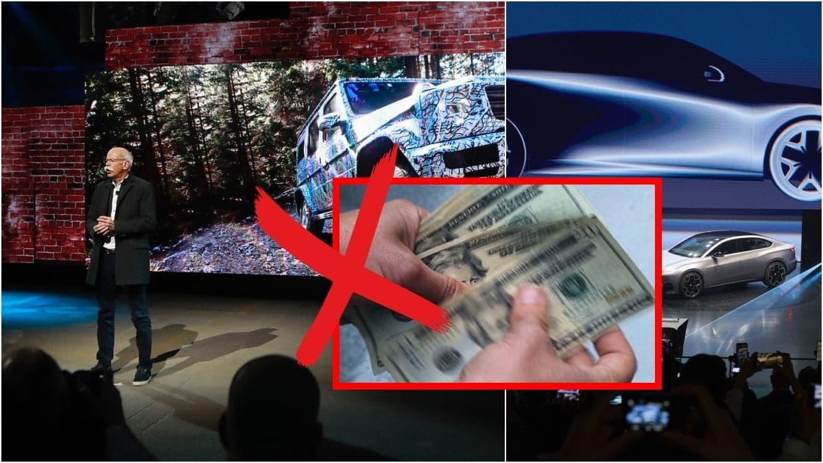 Arkivbild på bilshow, pengar och en Mercedes-bil.