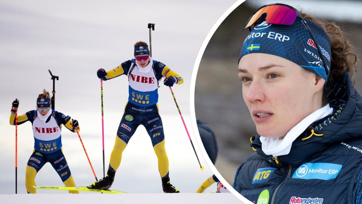 Hanna Öberg i samband med skidskyttelandslagets mediadagar.
