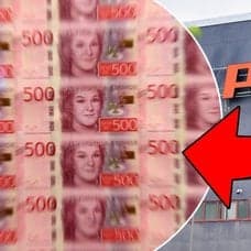 Bilder på sedlar och Powers skylt.