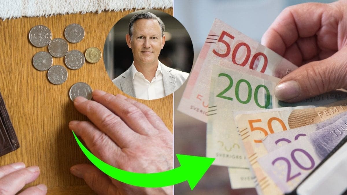 Mynt, sedlar och pensionsekonomen Staffan Ström.