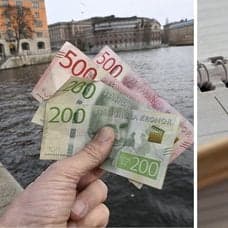 Han som håller i svenska kontanter vänster. En kalender i närbild höger.