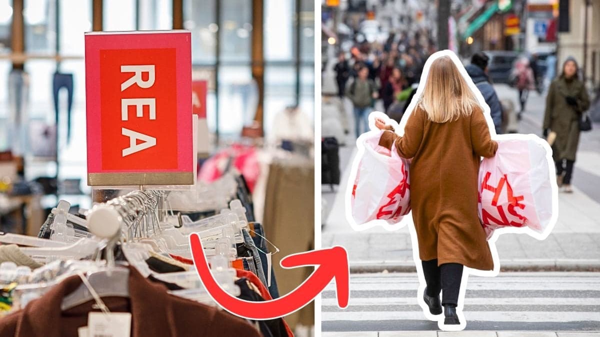Kläder och rea och en tjej med shoppingpåsar.