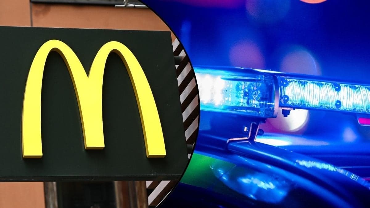 McDonaldsskylt och blåljus.